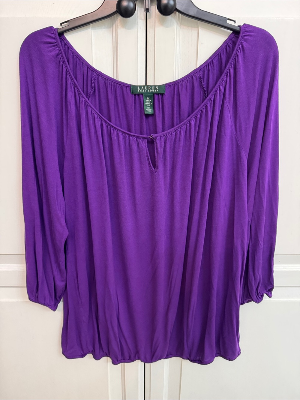 Ralph Lauren Violet Scoop-Neck Peasant Blouse Size 1X Flowy Lightweight